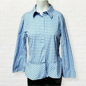 Lauren Ralph Lauren blue & white gingham peplum button blouse size 14